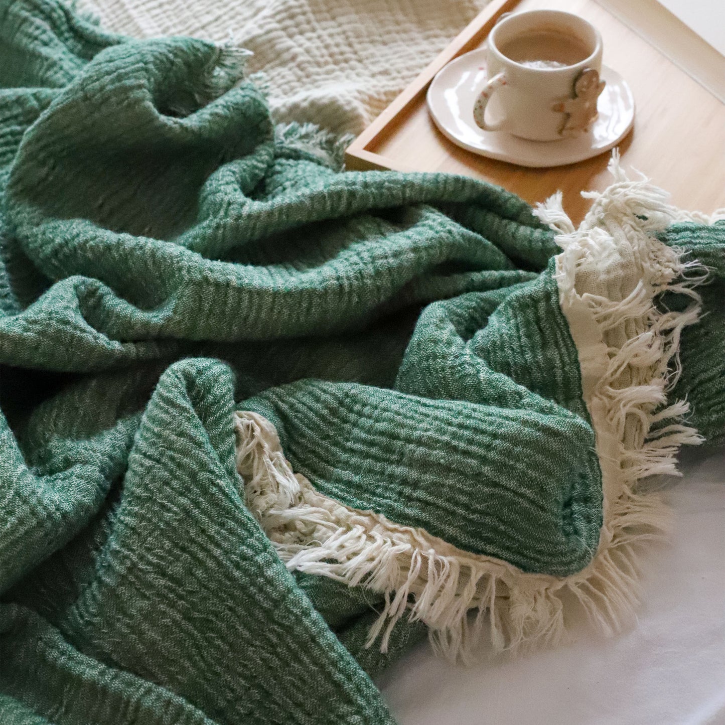 Bulk Muslin Bedspread Double-Sided Green, 100% Turkish Cotton Throws and Blankets-12