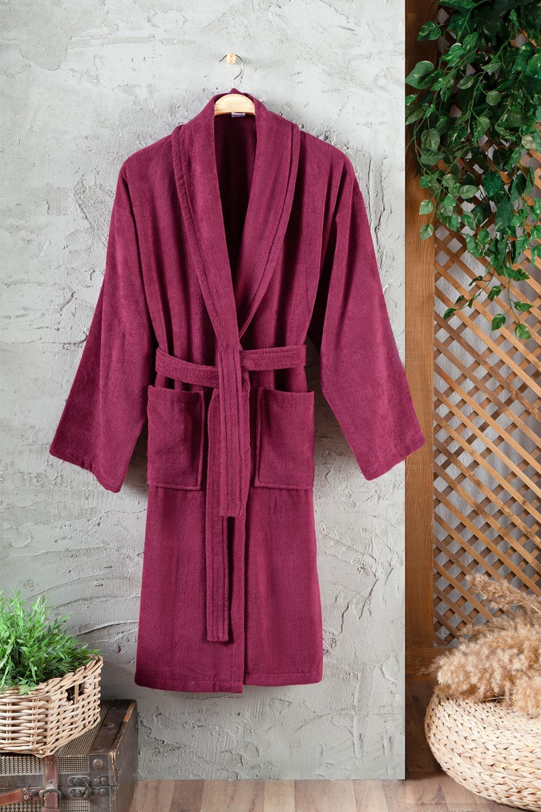 Luxury Terry Cloth Bathrobe Burgundy, Shawl Collar, 100% Turkish Cotton