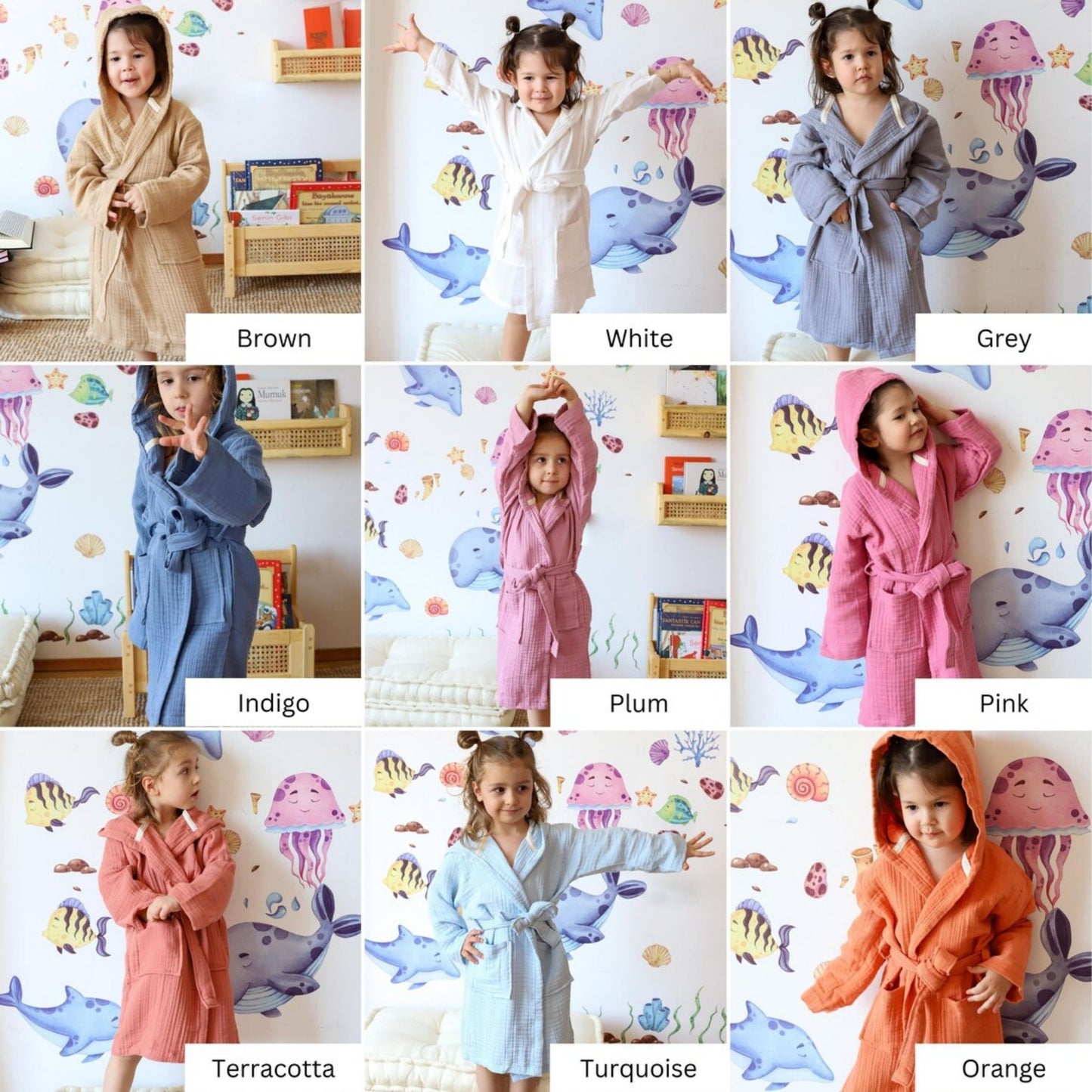 Bulk Muslin Robe with Hooded for Kids and Toddlers