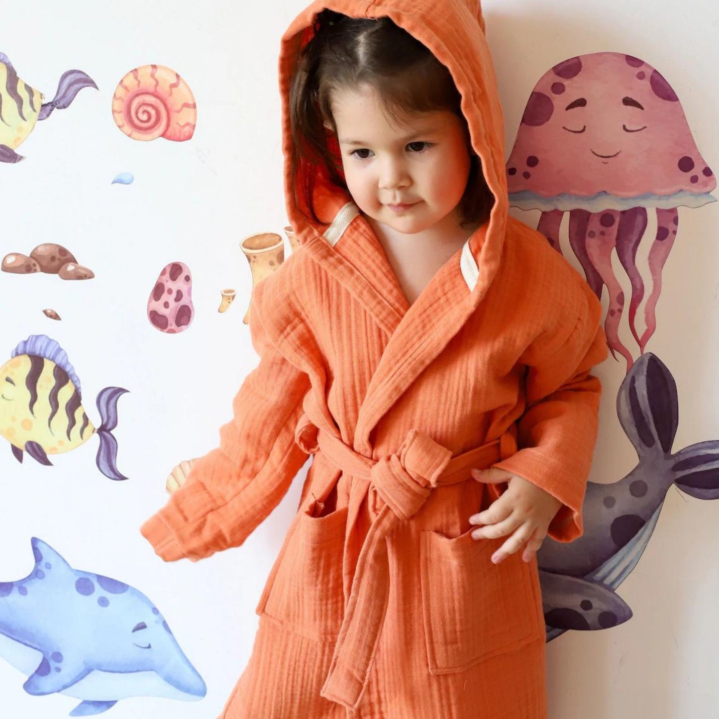 Bulk Muslin Robe with Hooded for Kids and Toddlers