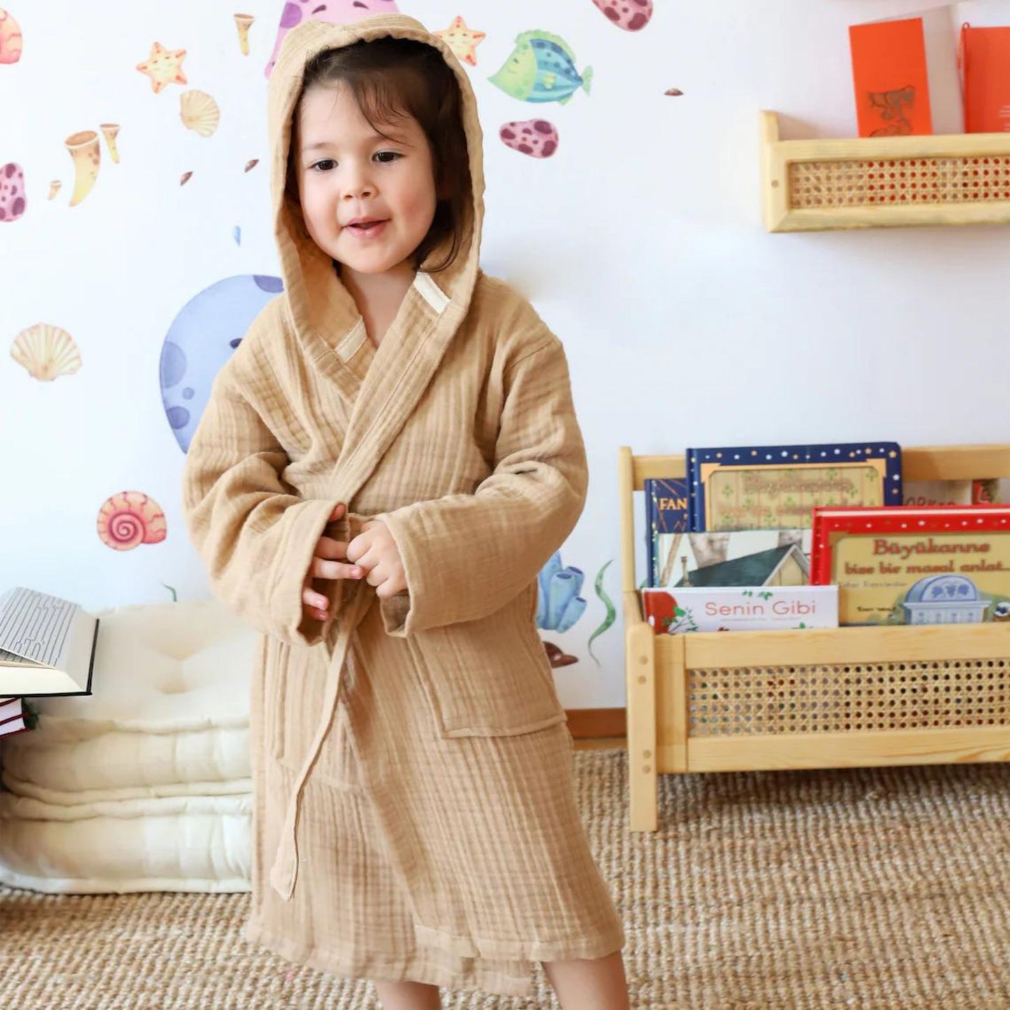 Bulk Muslin Robe with Hooded for Kids and Toddlers