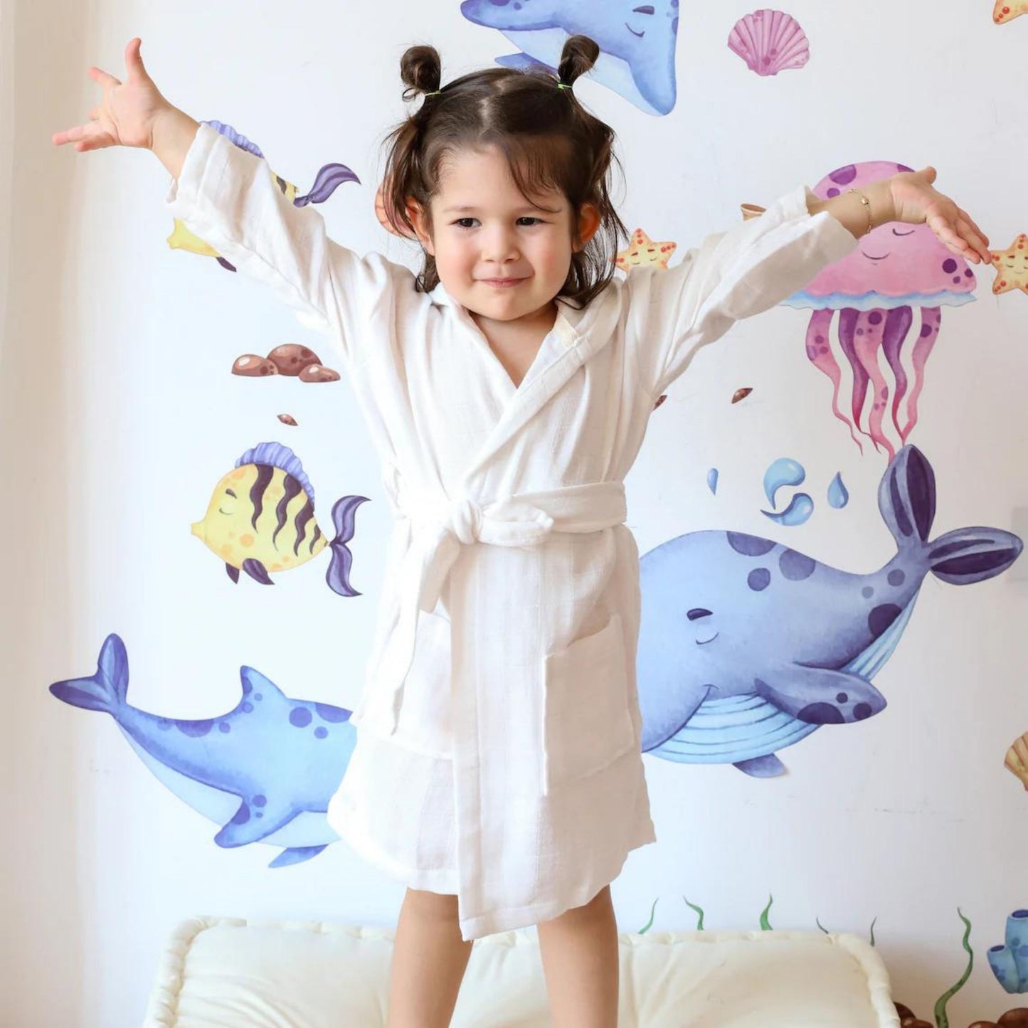 Bulk Muslin Robe with Hooded for Kids and Toddlers