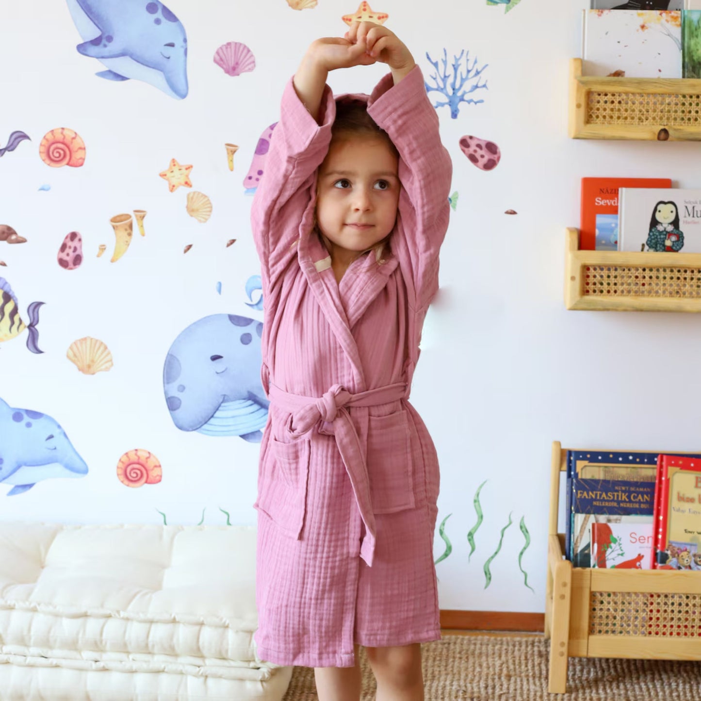 Bulk Muslin Robe with Hooded for Kids and Toddlers
