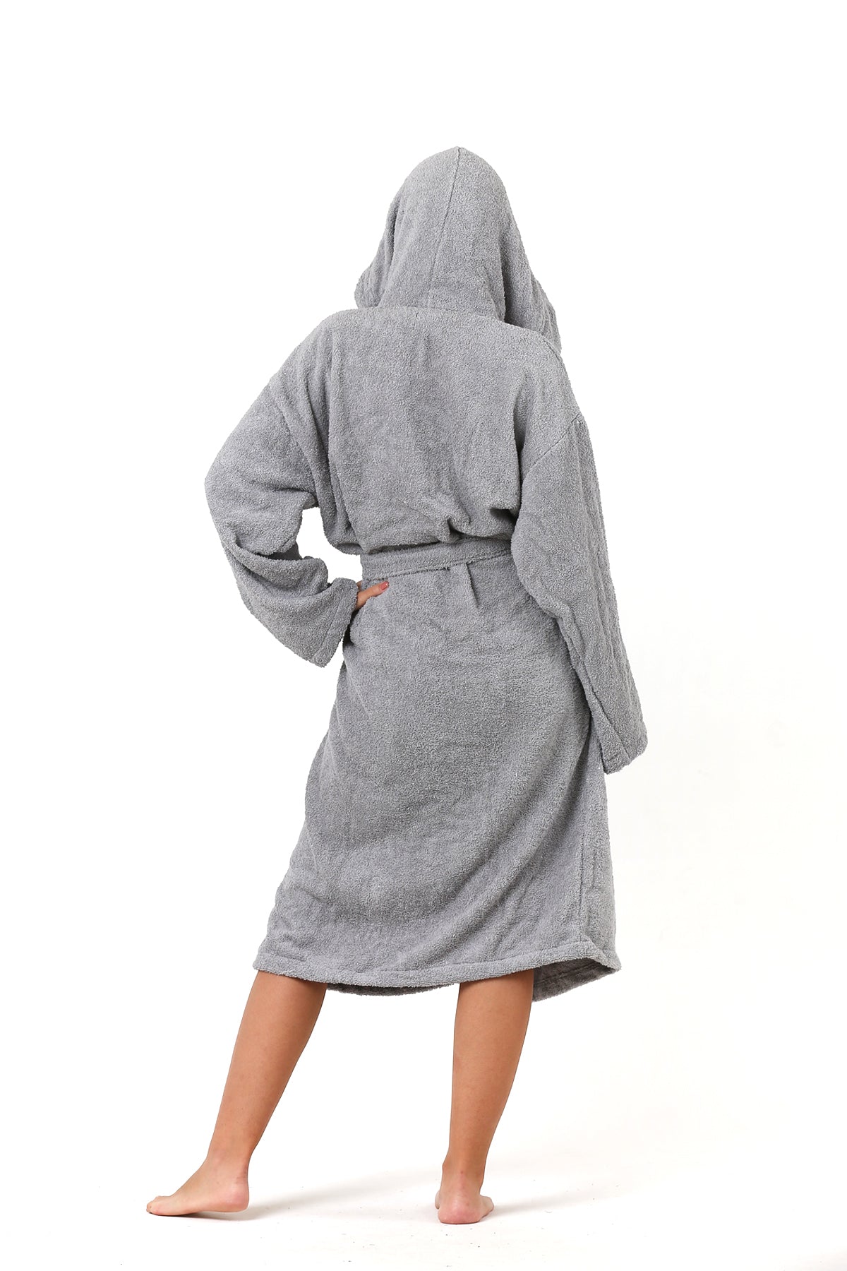 Premium Terry Cloth Bathrobe with Hooded Dark Gray, High-Quality, 100% Turkish Cotton-3