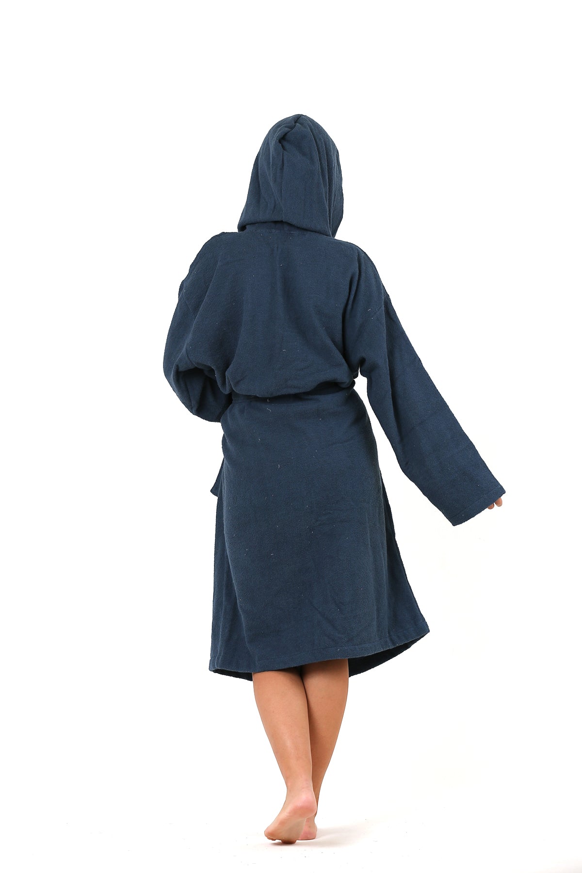 Premium Terry Cloth Bathrobe with Hooded Dark Blue, High-Quality, 100% Turkish Cotton-3
