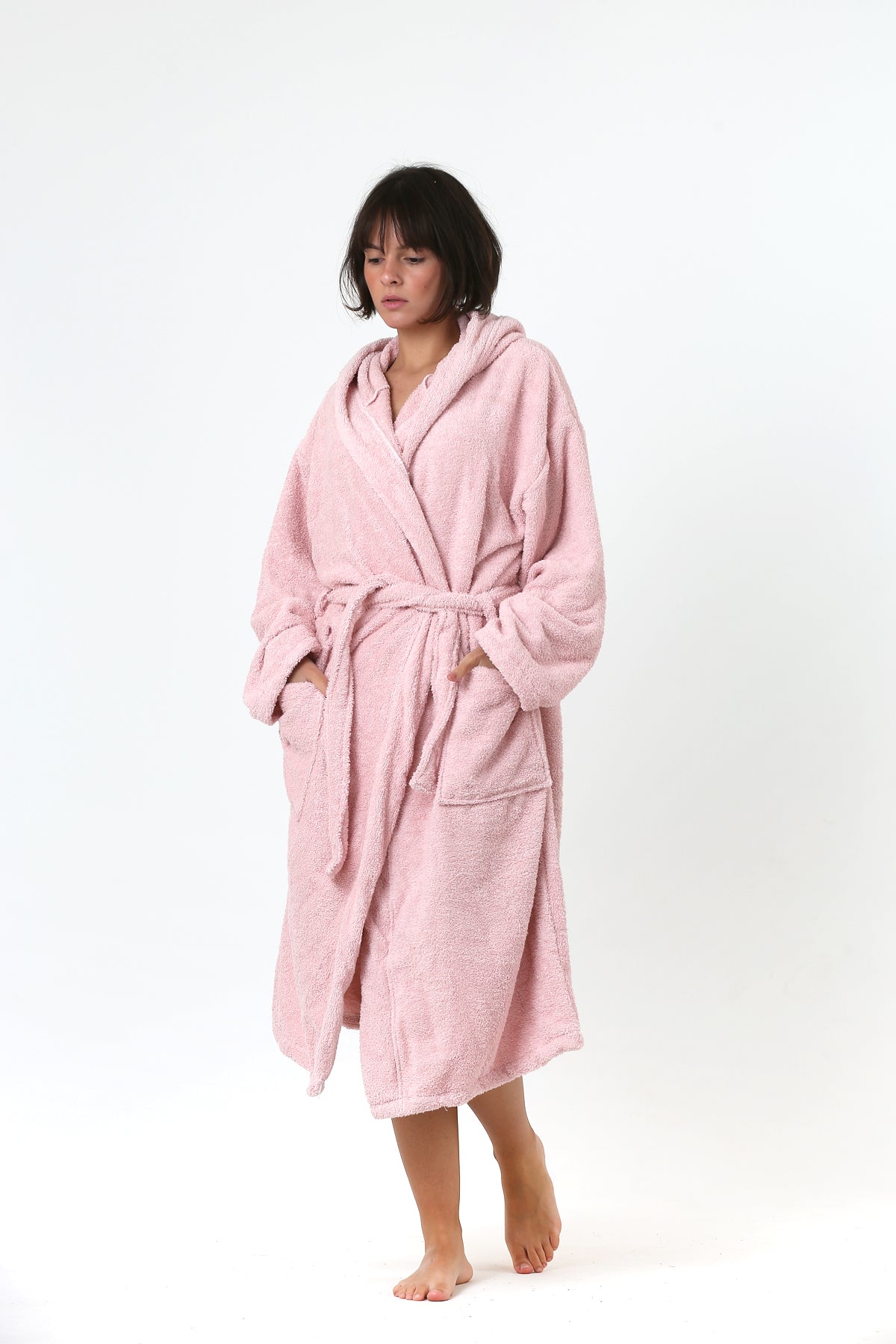 Premium Terry Cloth Bathrobe with Hooded Pink, High-Quality, 100% Turkish Cotton-1