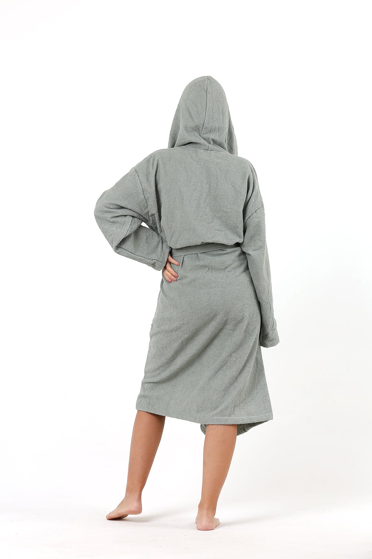 Premium Terry Cloth Bathrobe with Hooded Sage Green, High-Quality, 100% Turkish Cotton-3
