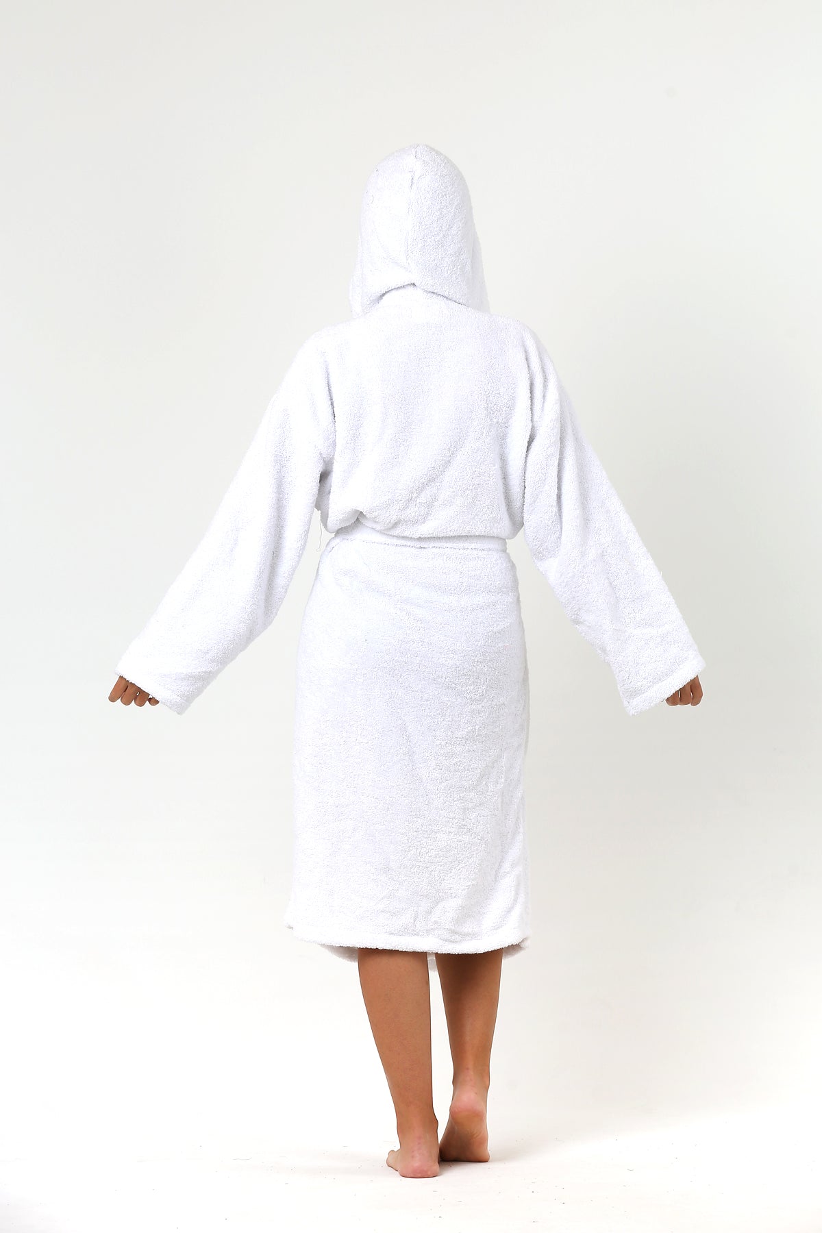 Premium Terry Cloth Bathrobe with Hooded White, High-Quality, 100% Turkish Cotton-3