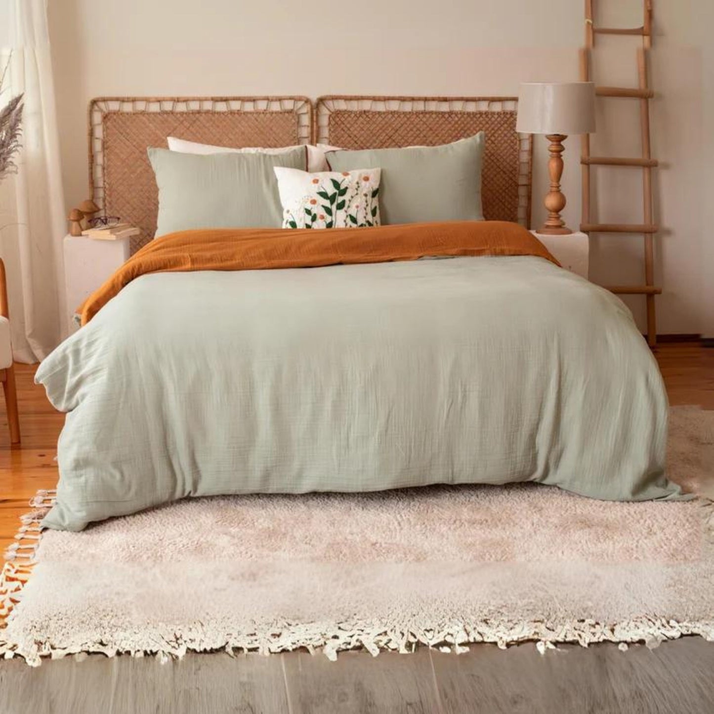 Bulk Muslin Duvet Cover Sets Sage Green, 100% Turkish Cotton, Soft, Breathable, High-Quality-2