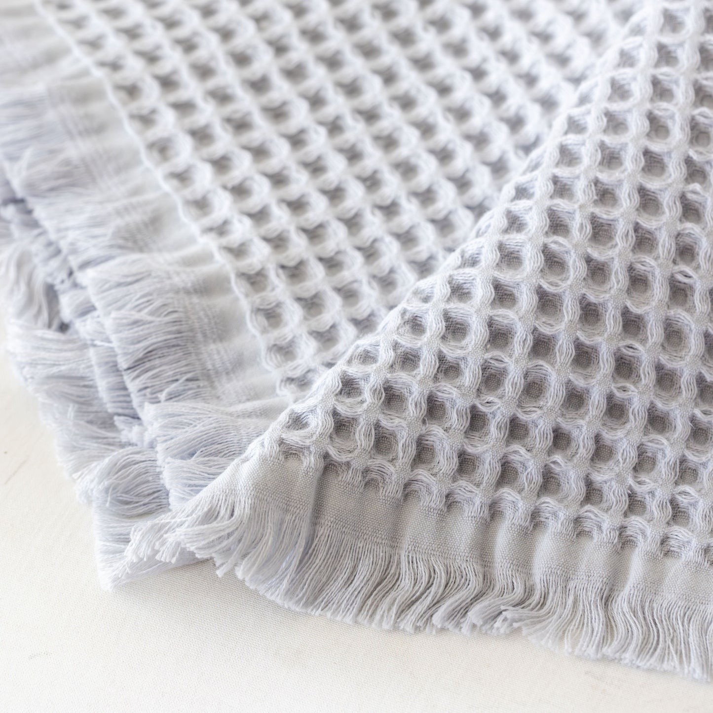 Pack of 25 Bulk Waffle Weave Washcloth Towels, Short Fringed, 100% Turkish Cotton, Gray