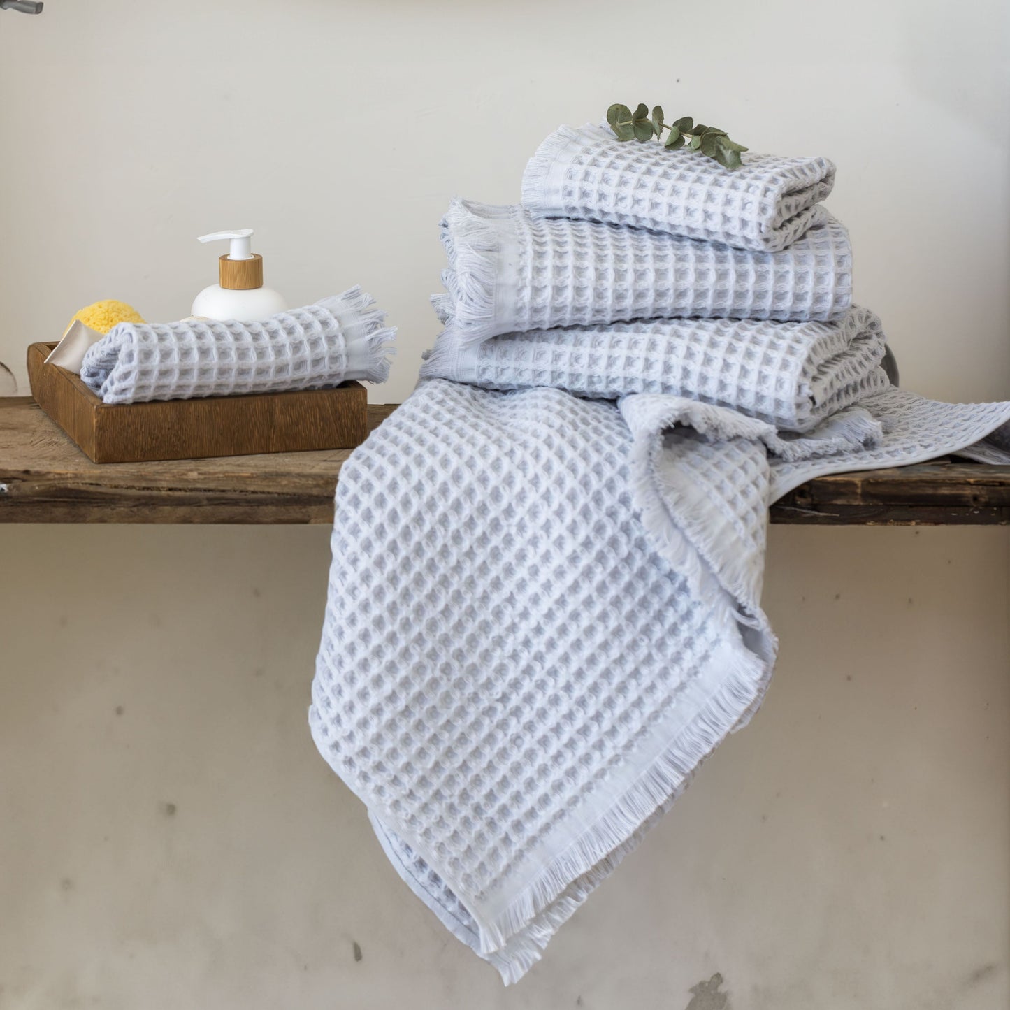 Pack of 25 Bulk Waffle Weave Washcloth Towels, Short Fringed, 100% Turkish Cotton, Gray-6
