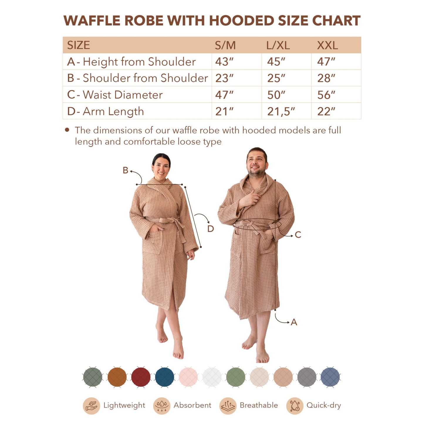 Waffle Robe with Hooded Unisex Grey Bulk