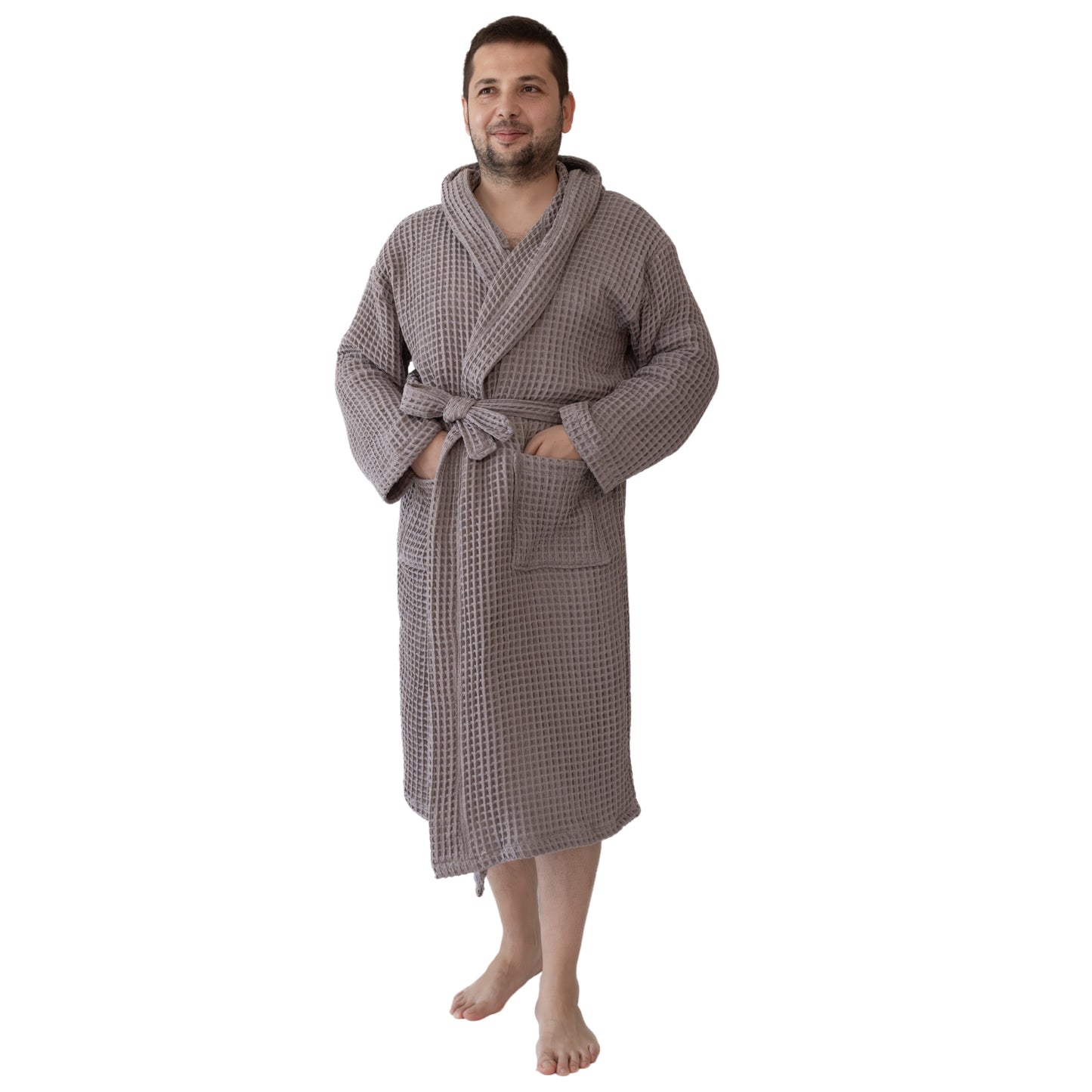 Waffle Robe with Hooded Unisex Grey Bulk
