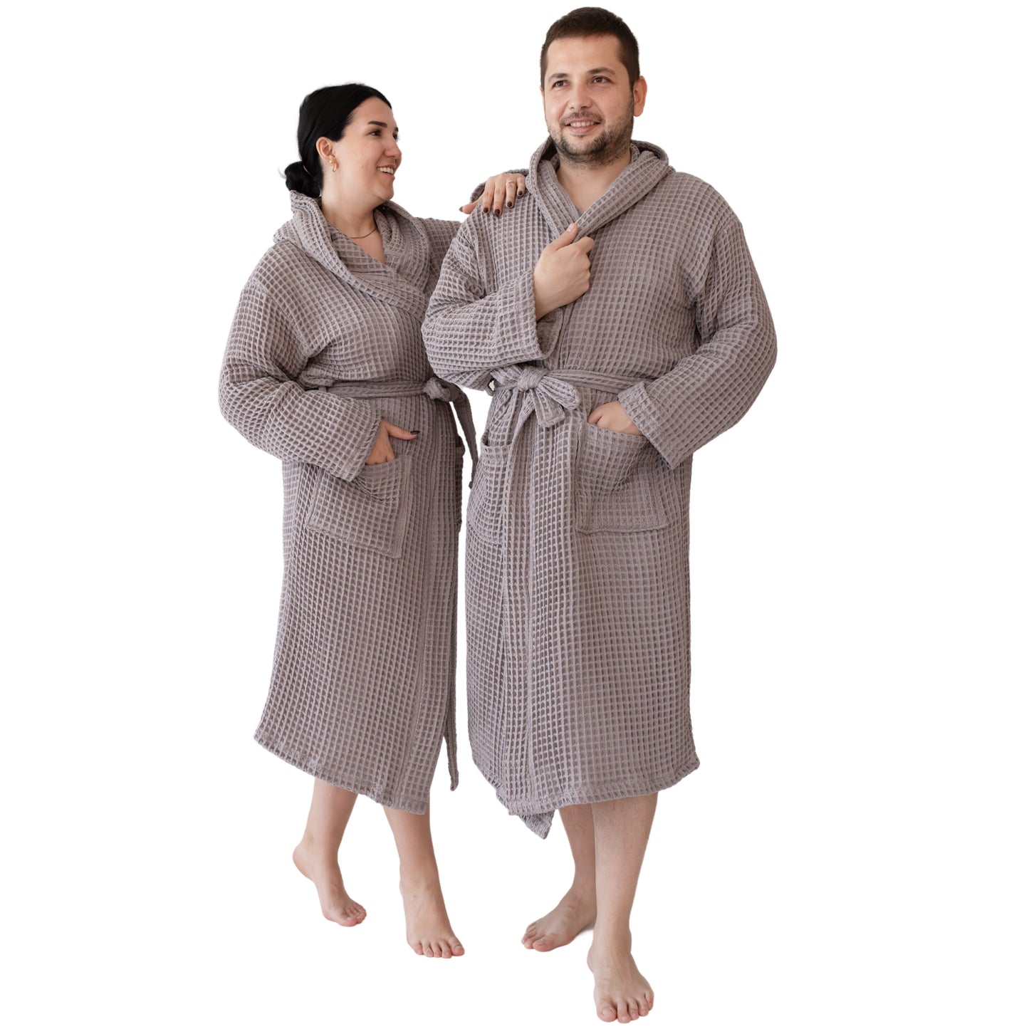 Waffle Robe with Hooded Unisex Grey Bulk