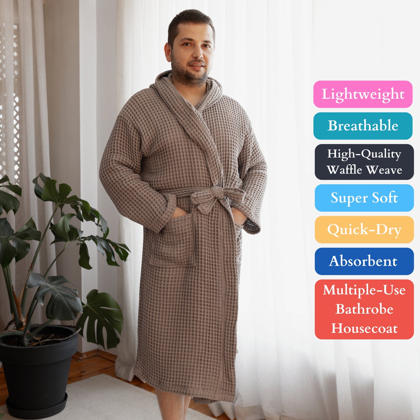 Waffle Robe with Hooded Unisex Grey Bulk
