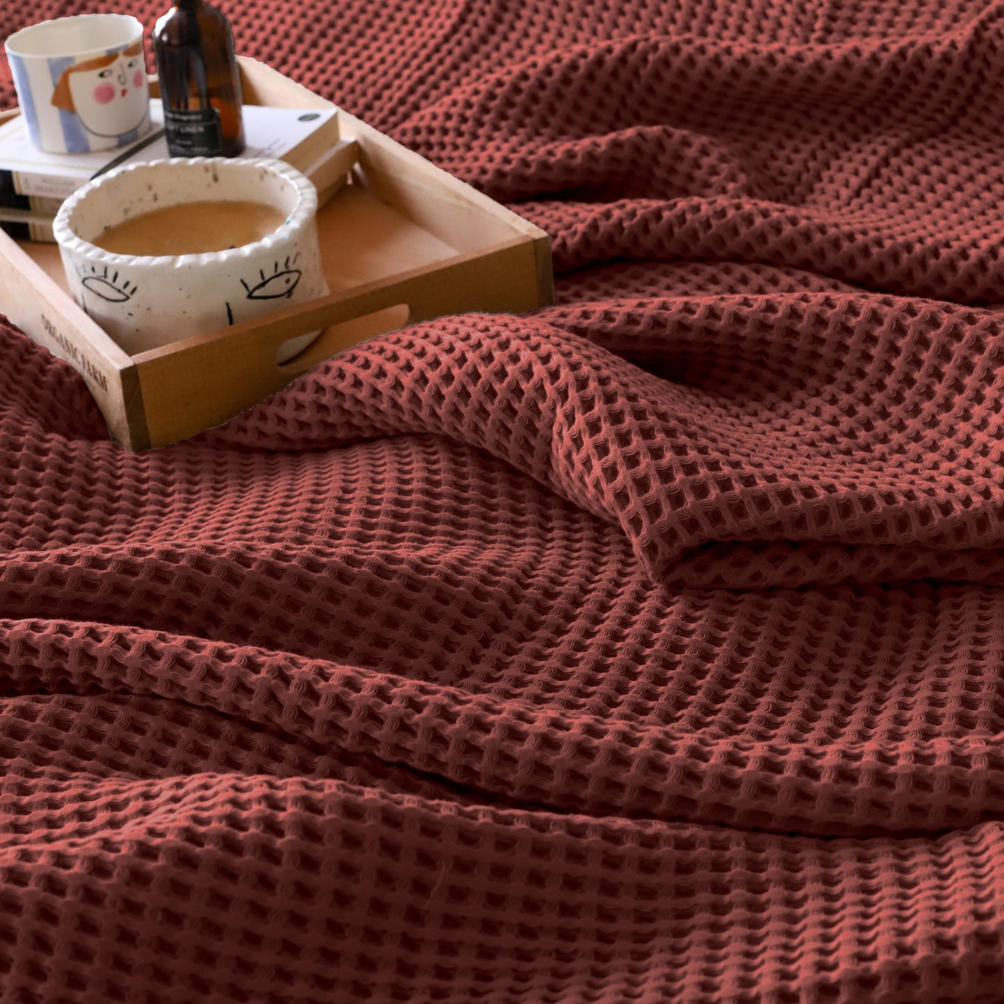 Dark Red Waffle Weave Blankets Bulk