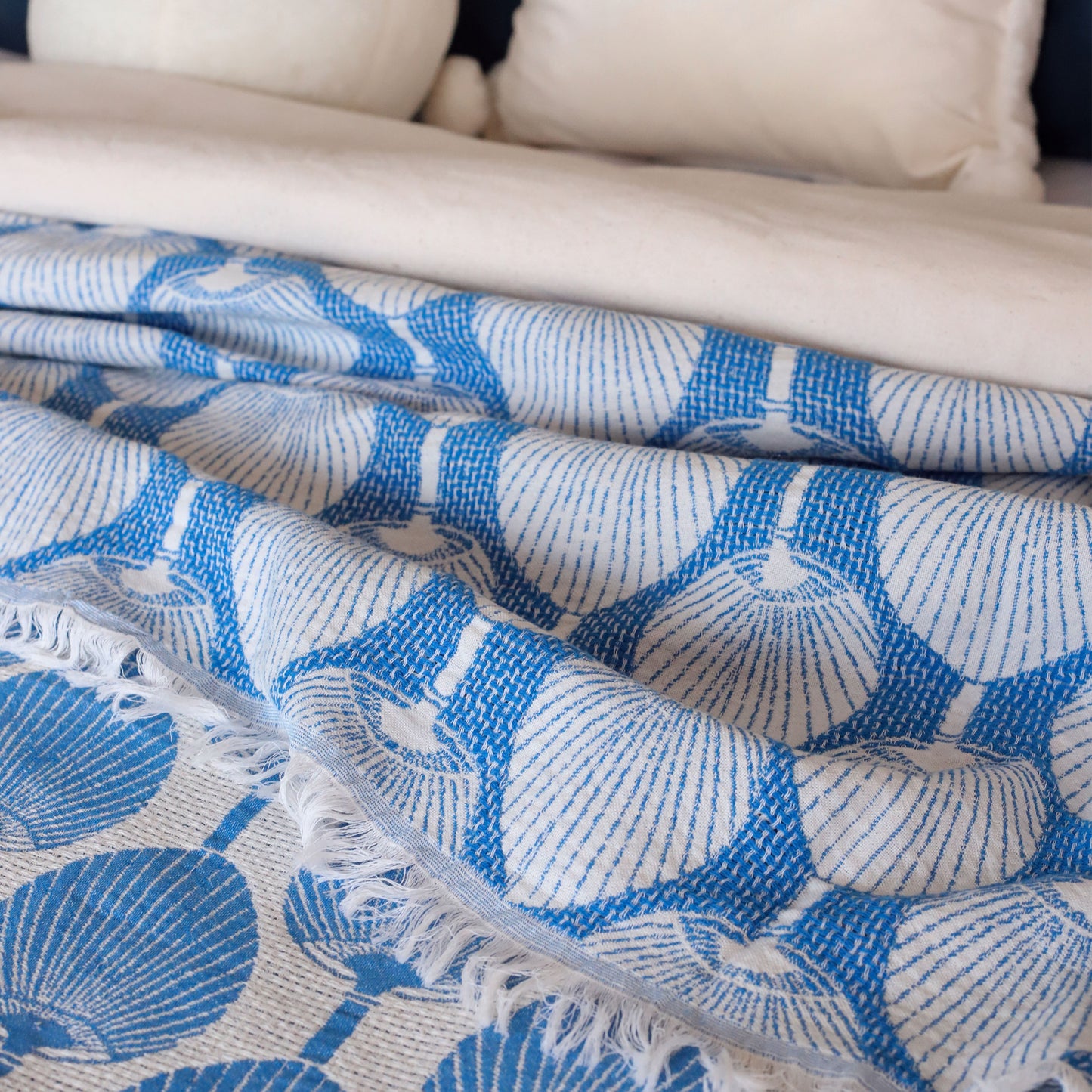Blue Leaf Jacquard Woven Turkish Blanket Pack of 5 Pieces