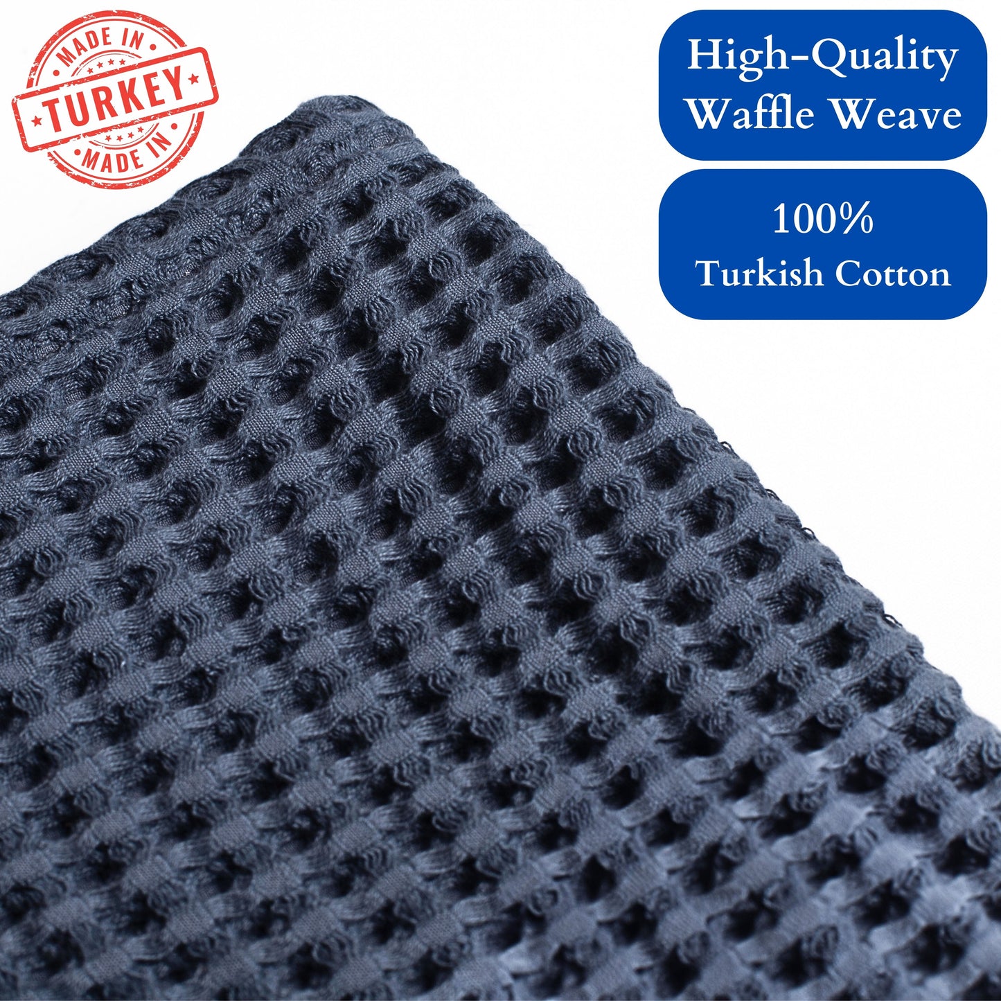 Waffle Robe with Hooded Unisex Anthracite, Honeycomb Weave, 100% Turkish Cotton, Relaxed-Style-3