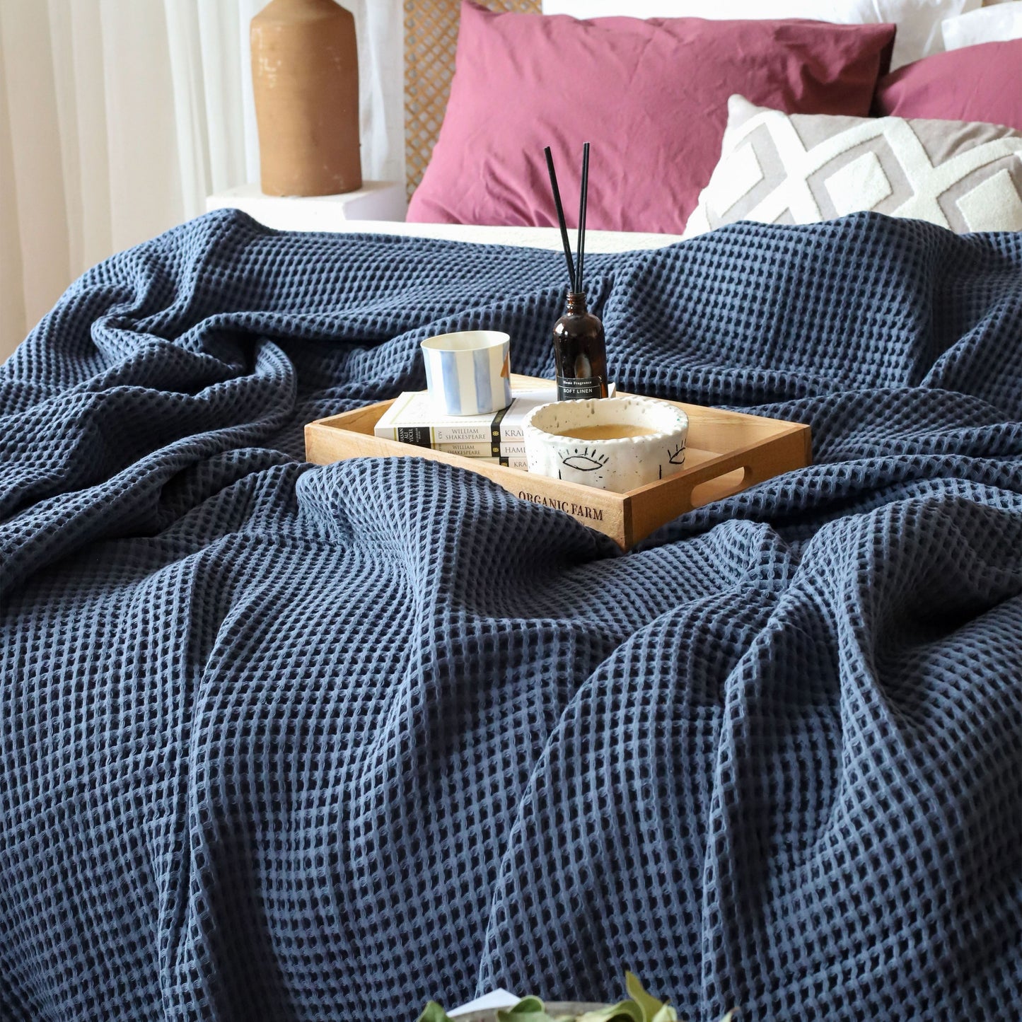Bulk Waffle Weave Throws, Blankets and Bedspreads Anthracite, 100% Turkish Cotton, High-Quality-3