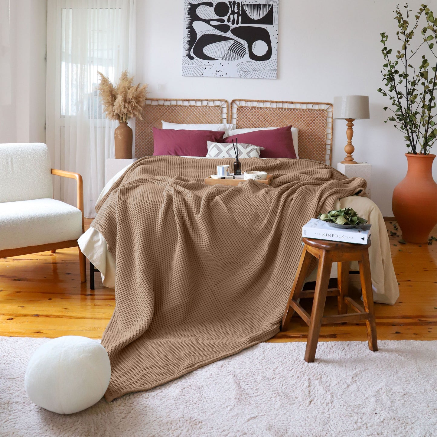 Bulk Waffle Weave Throws, Blankets and Bedspreads Brown, 100% Turkish Cotton, High-Quality-2