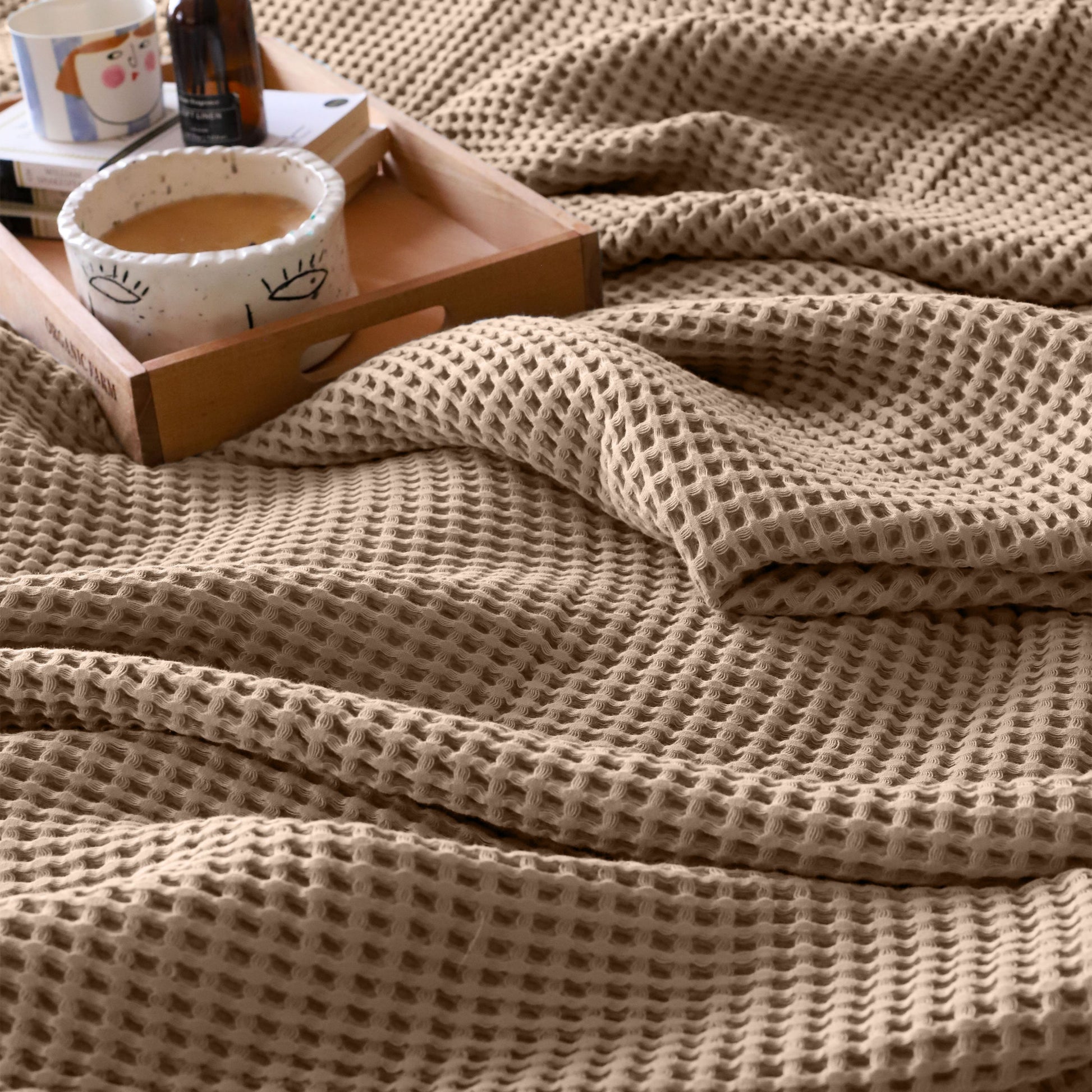 Bulk Waffle Weave Throws, Blankets and Bedspreads Brown, 100% Turkish Cotton, High-Quality-4