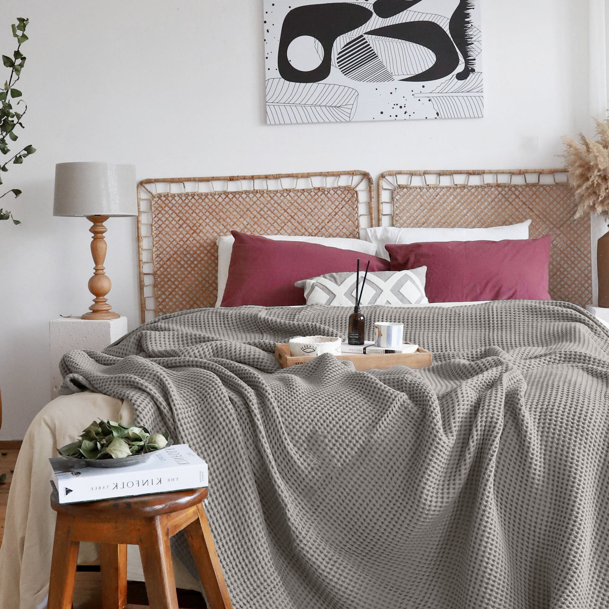 Bulk Waffle Weave Throws, Blankets and Bedspreads Gray, 100% Turkish Cotton, High-Quality-2