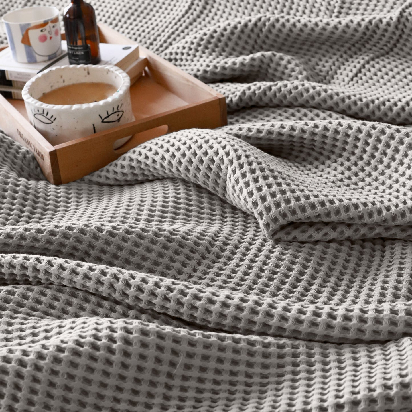 Bulk Waffle Weave Throws, Blankets and Bedspreads Gray, 100% Turkish Cotton, High-Quality-3