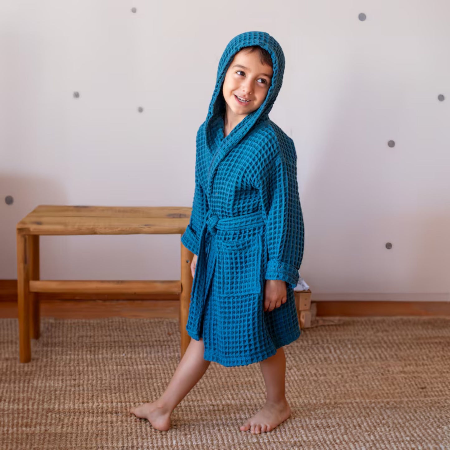 Bulk Waffle Robe with Hooded for Toddlers and Kids