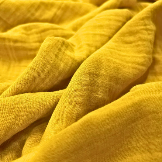 2-Layer Muslin Fabrics Mustard Yellow, 100% Turkish Cotton, High-Quality, Solid-1
