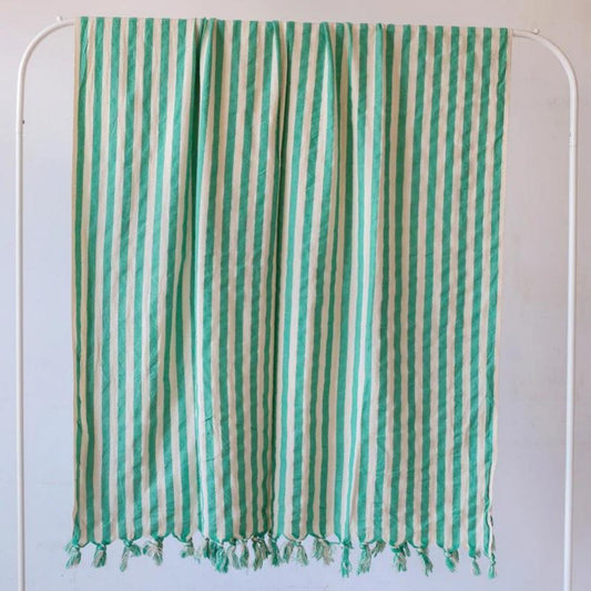 Bulk Turkish Towels Pack of 10 Pieces Green Striped, Black-Loom Weave