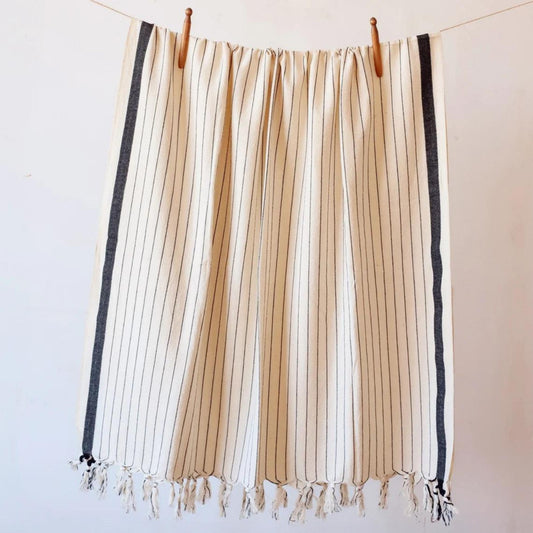 Bulk Turkish Towels Pack of 10 Pieces Black Pinstripe, Black-Loom Weave