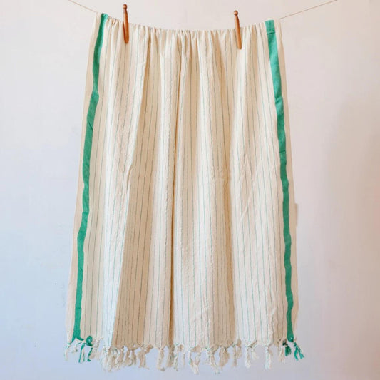 Bulk Turkish Towels Pack of 10 Pieces Green Pinstripe, Black-Loom Weave