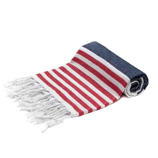 Marine Red Striped Bulk Turkish Towels Pack of 10 Pieces-1