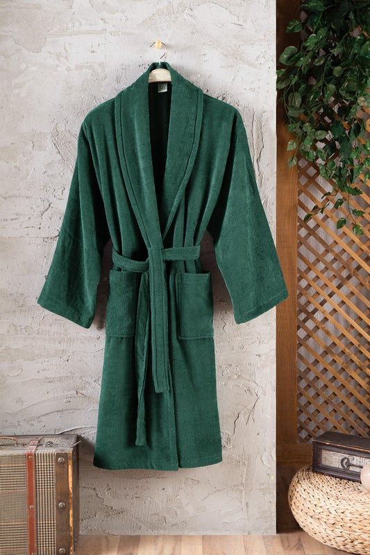 Luxury Terry Cloth Bathrobe Green, Shawl Collar, 100% Turkish Cotton
