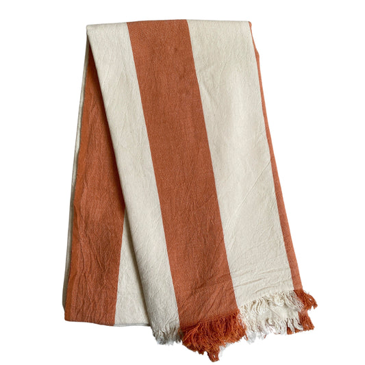 Pack of 10 Bulk Cabana Striped Towels for Beach, Pool - Orange Cabana Peshtemal with Fringed-1