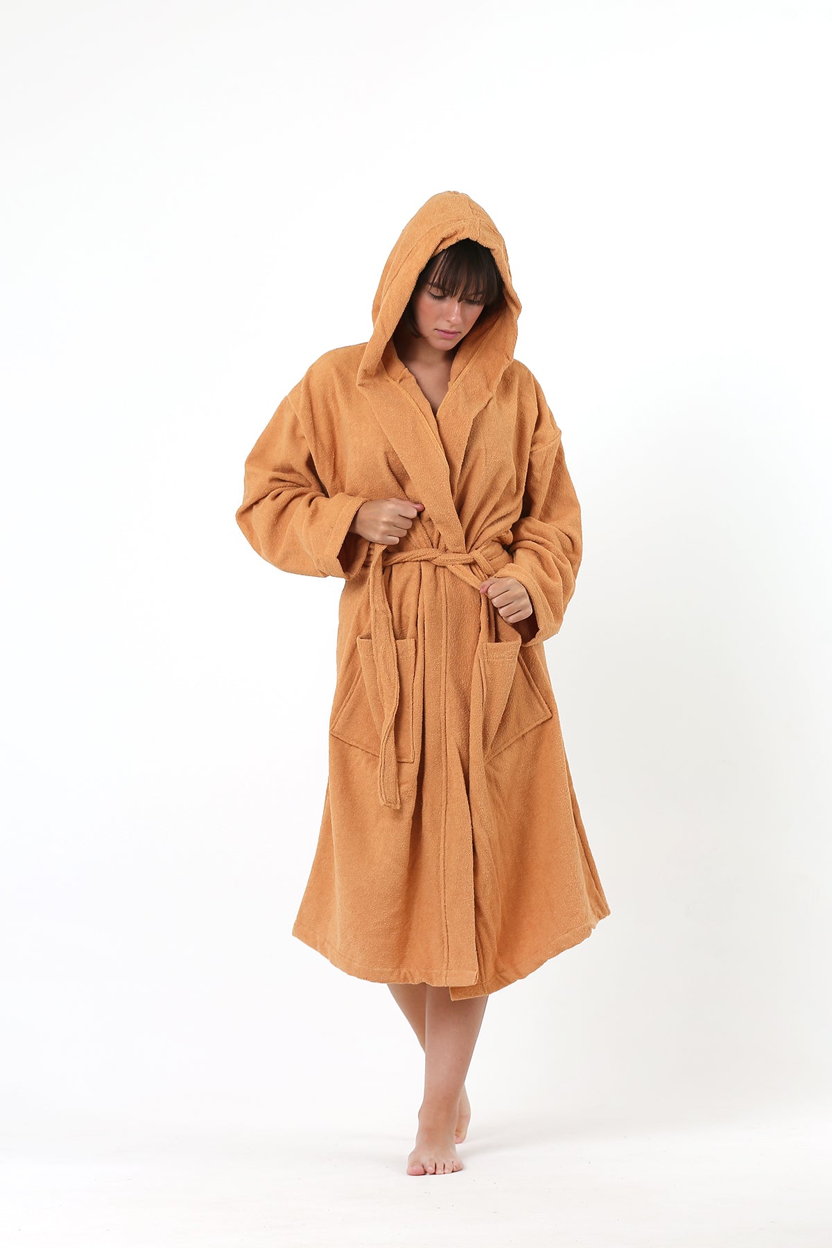 Premium Terry Cloth Bathrobe with Hooded Caramel in Bulk