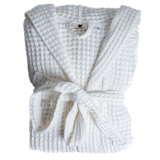 Waffle Robe with Hooded Unisex White, Honeycomb Weave, 100% Turkish Cotton, Relaxed-Style-1