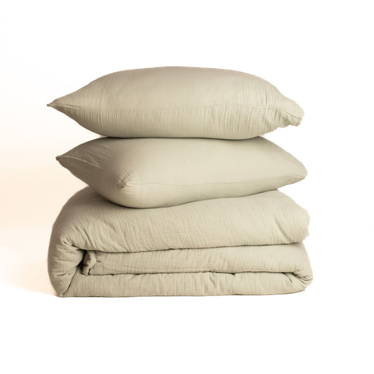 Bulk Muslin Duvet Cover Sets Sage Green, 100% Turkish Cotton, Soft, Breathable, High-Quality
