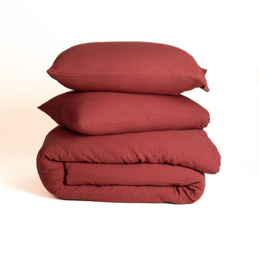 Bulk Muslin Duvet Cover Sets Burgundy, 100% Turkish Cotton, Soft, Breathable, High-Quality
