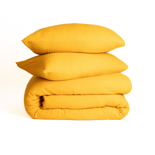 Bulk Muslin Duvet Cover Sets Mustard, 100% Turkish Cotton, Soft, Breathable, High-Quality