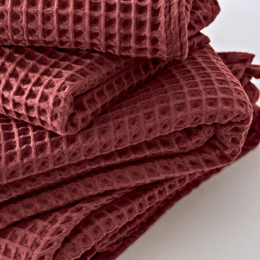 100% Turkish Cotton Waffle Weave Fabrics Dark Red Available in Bulk Orders