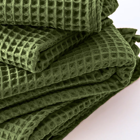 100% Turkish Cotton Waffle Weave Fabrics Dark Green Available in Bulk Orders