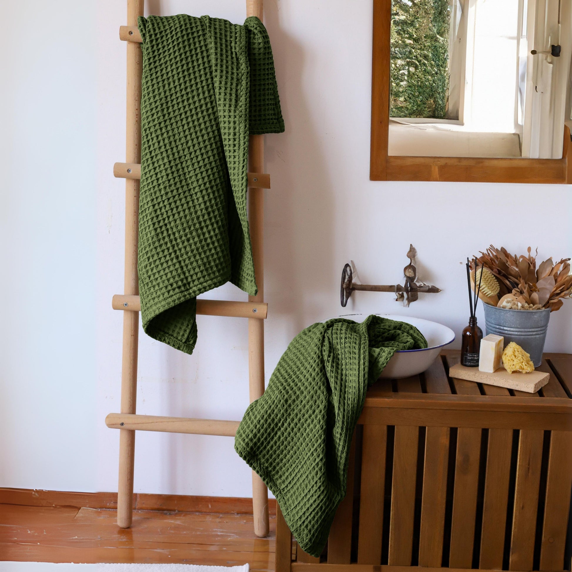 Dark Green Bulk Waffle Bath Towels Pack of 5-2