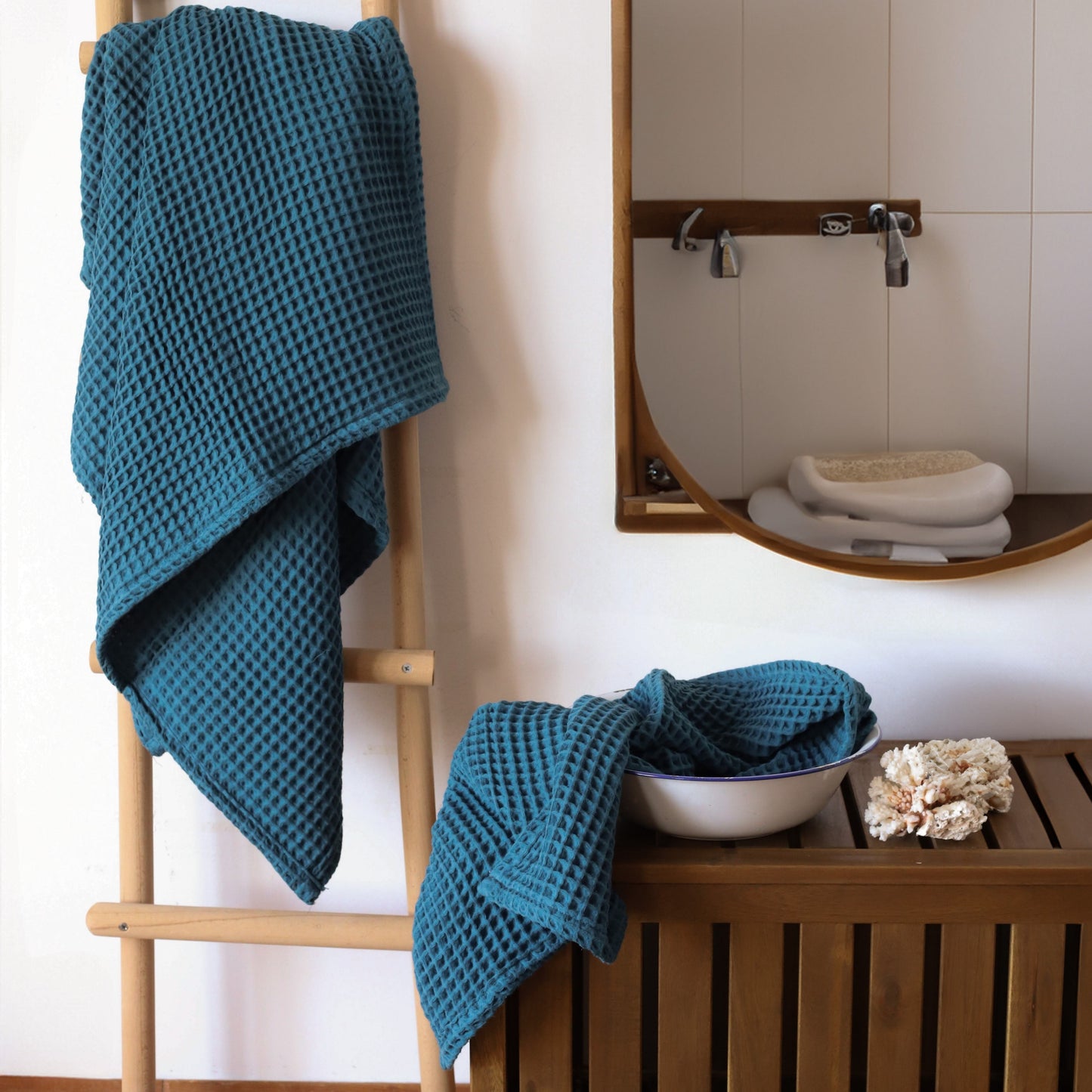 Indigo Blue Bulk Waffle Bath Towels Pack of 5-3