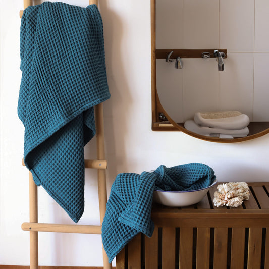 Indigo Blue Bulk Waffle Bath Towels Pack of 5-3