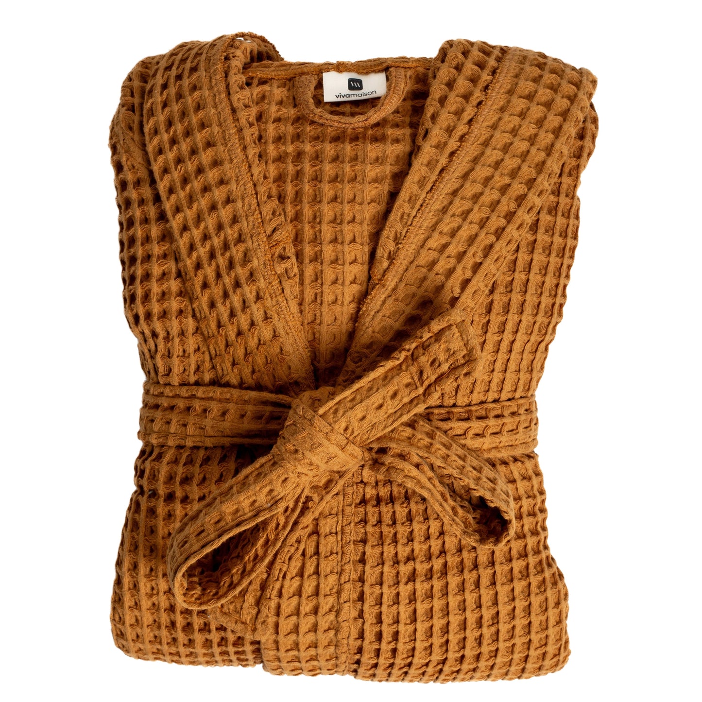 Waffle Robe with Hooded Unisex Caramel, Honeycomb Weave, 100% Turkish Cotton, Relaxed-Style-1