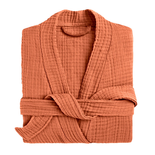 Muslin Robe 4-Layer Kimono Brick Orange, 100% Turkish Cotton, Knee-Length, Relaxed-Style-1