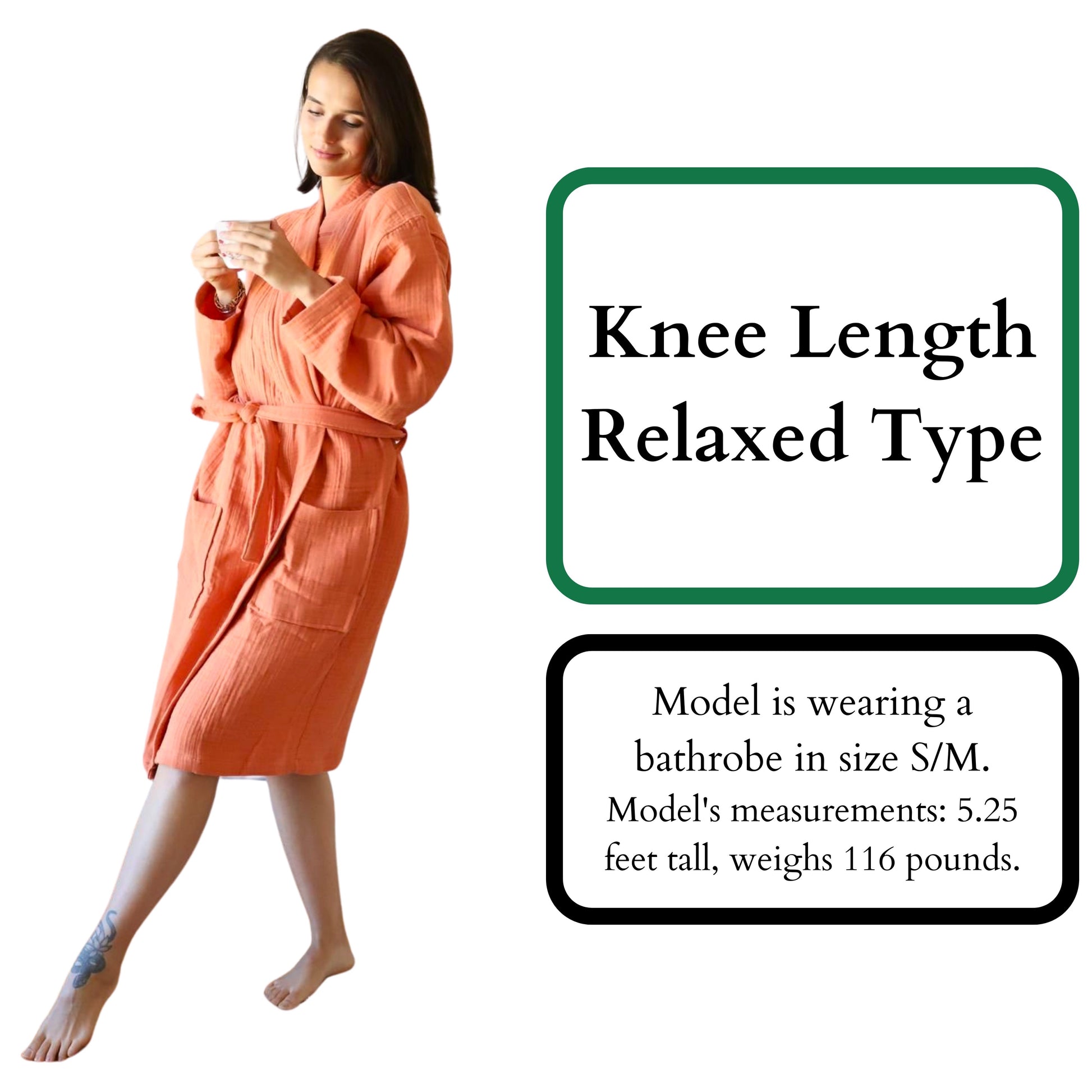 Muslin Robe 4-Layer Kimono Brick Orange, 100% Turkish Cotton, Knee-Length, Relaxed-Style-3