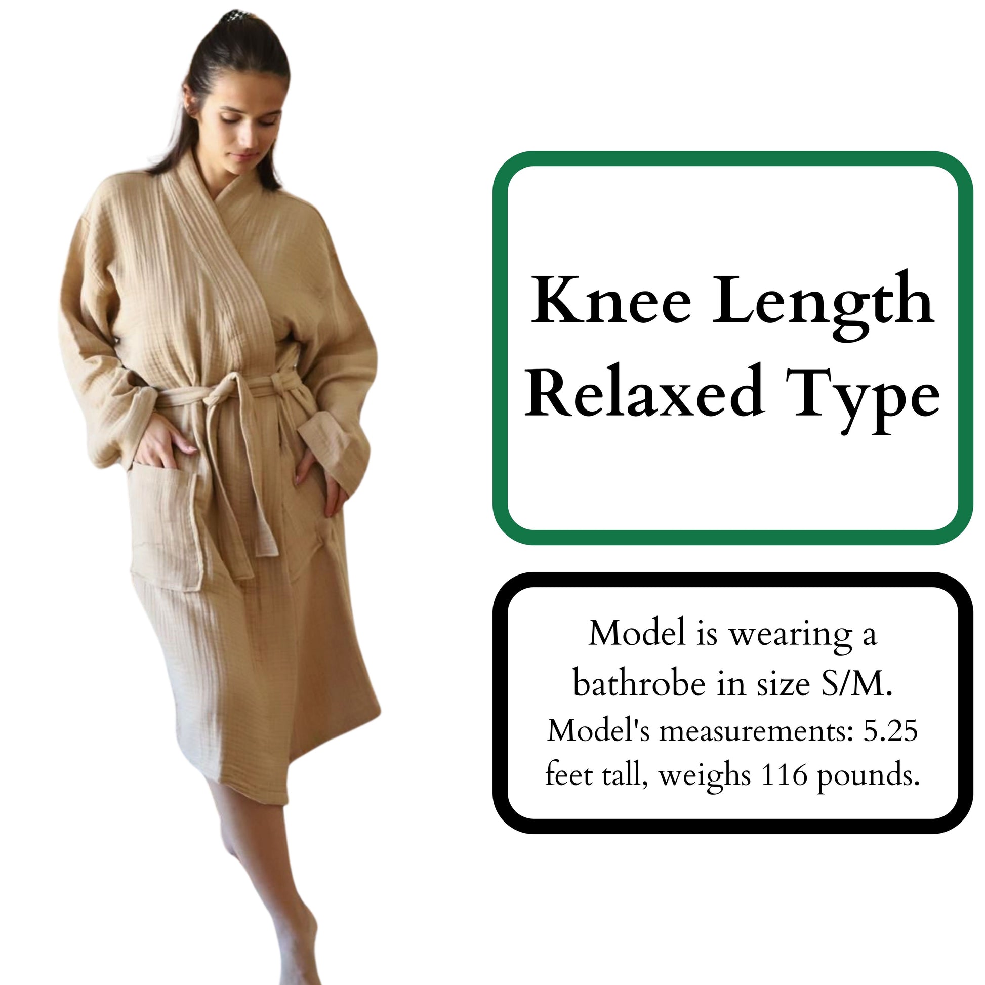 Muslin Robe 4-Layer Kimono Light Brown, 100% Turkish Cotton, Knee-Length, Relaxed-Style-3