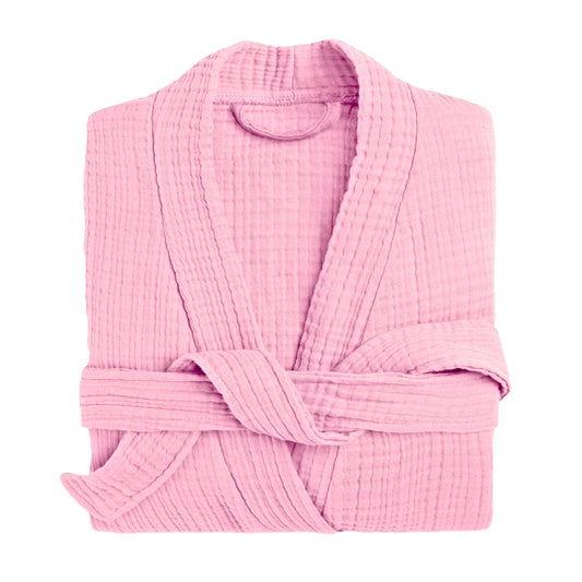Muslin Robe 4-Layer Kimono Pink, 100% Turkish Cotton, Knee-Length, Relaxed-Style-1